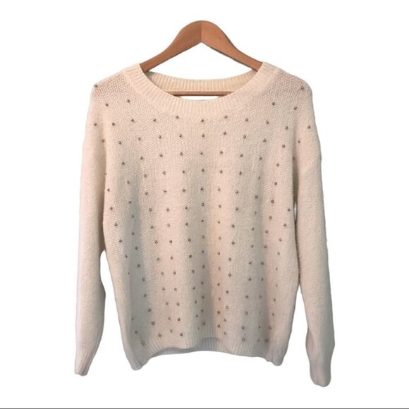Misguided Cream Fuzzy Beaded Sweater Size 8 - Picture 2 of 10